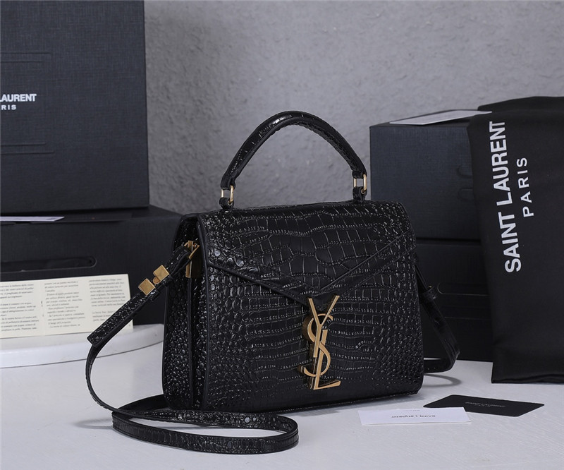 Sa1nt Lau*nt medium cassandra croc-effect bag