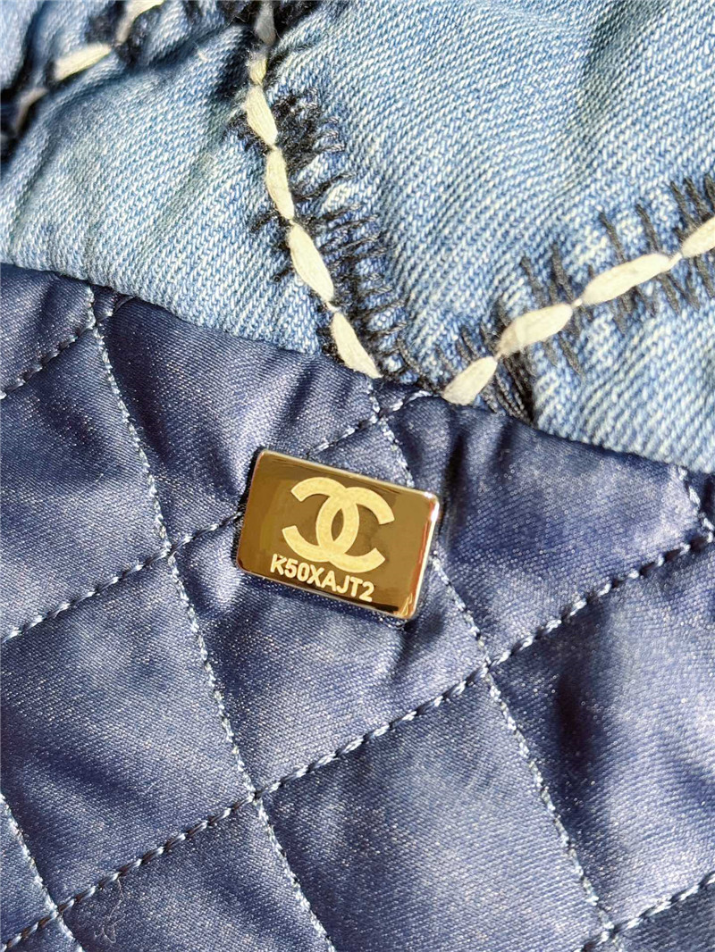 Ch**el blue stitched denim 22 bag