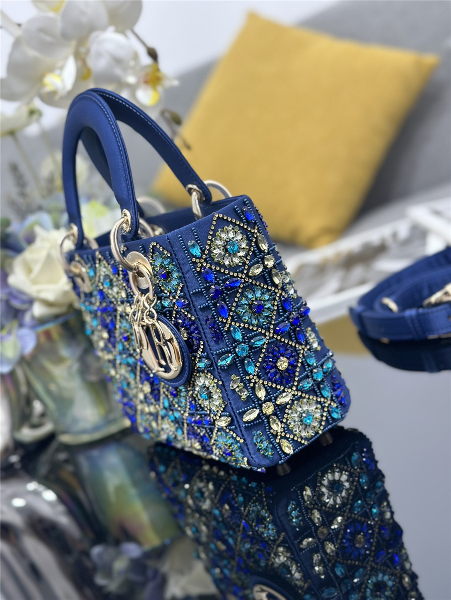 d10r embroidered blue D1am0nd bag