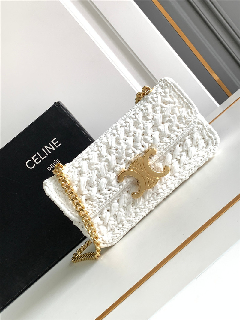 Ce1i*e raffia effect claude chain shoulder bag in white