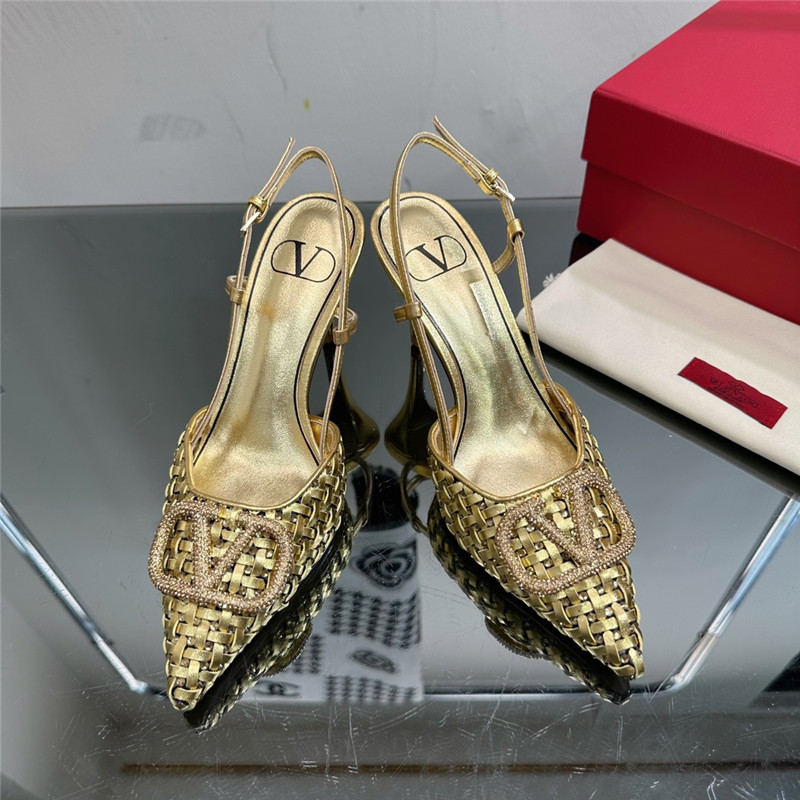 va1e*ntin0 heavy woven v D1am0nd high heel sandals