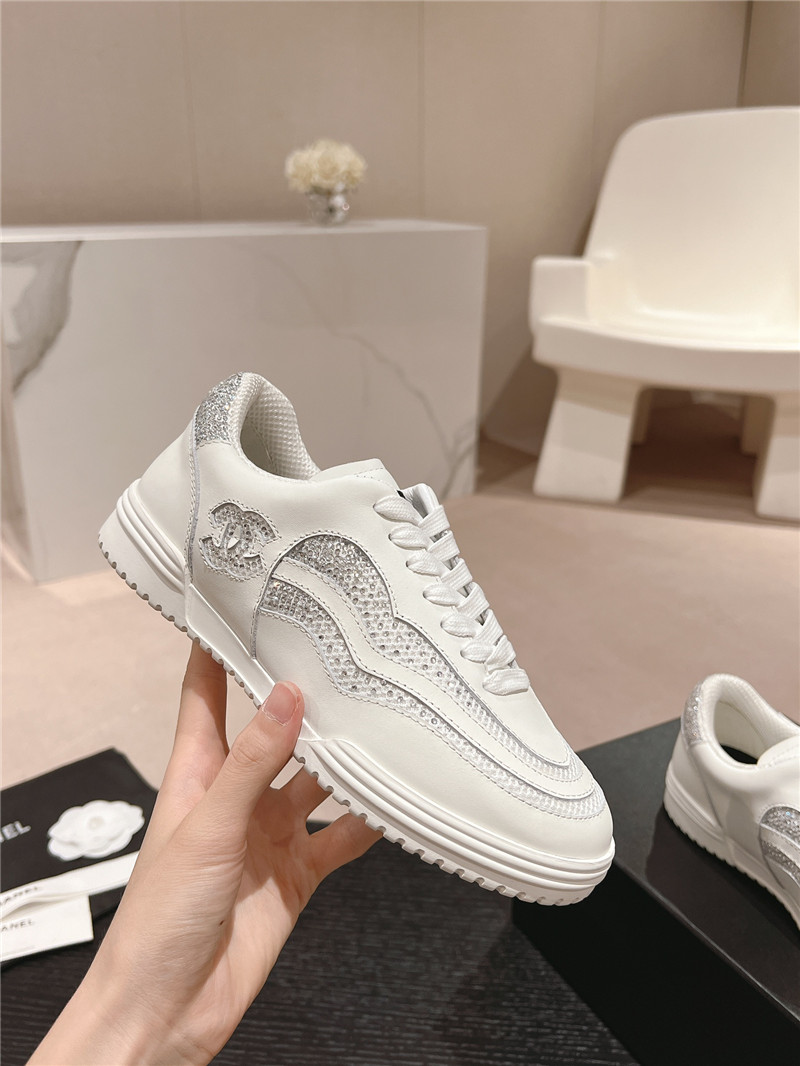 Ch**el rhinestone stitching casual sneakers