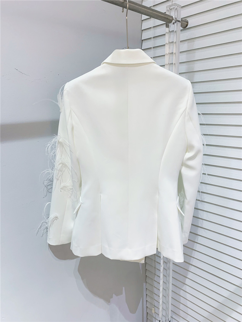 M1um1u luxurious patchwork feather acetate blazer