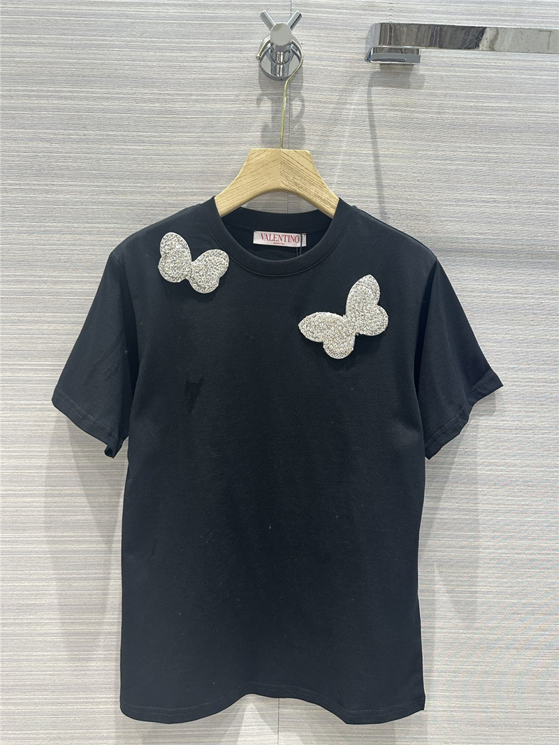 va1e*ntin0 crystal D1am0nd butterfly cotton t-shirt