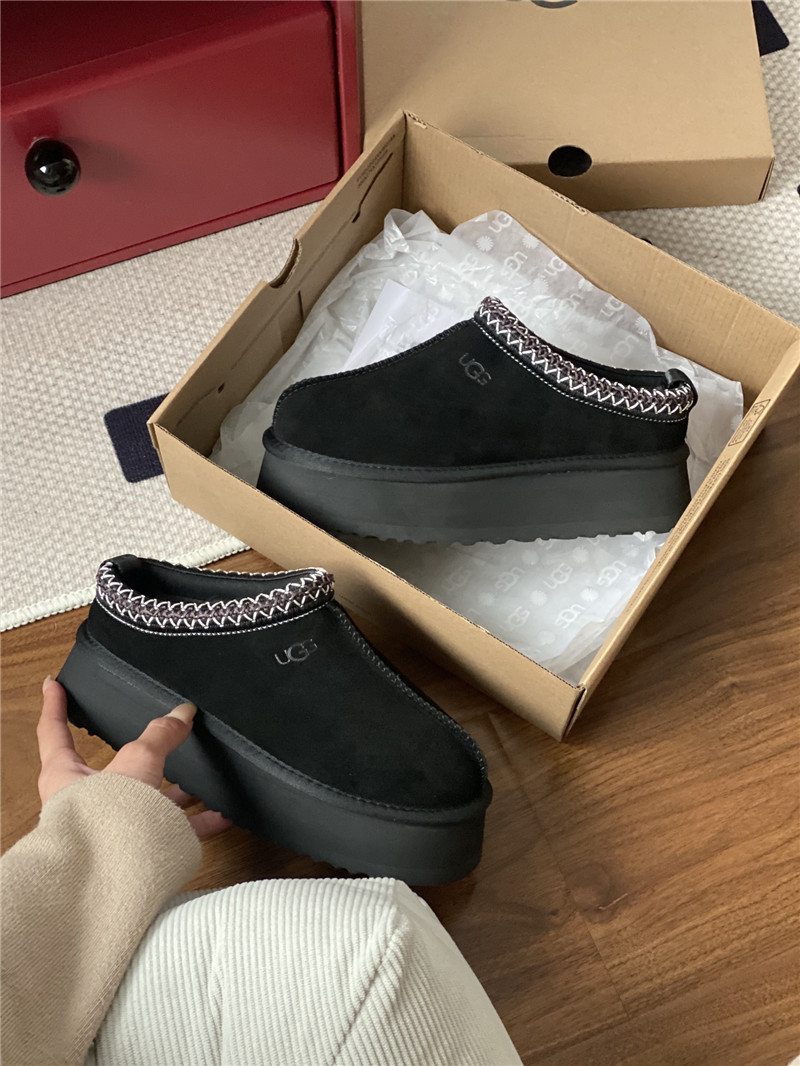 ugg thick-soled ethnic-style half-mug with wool lining