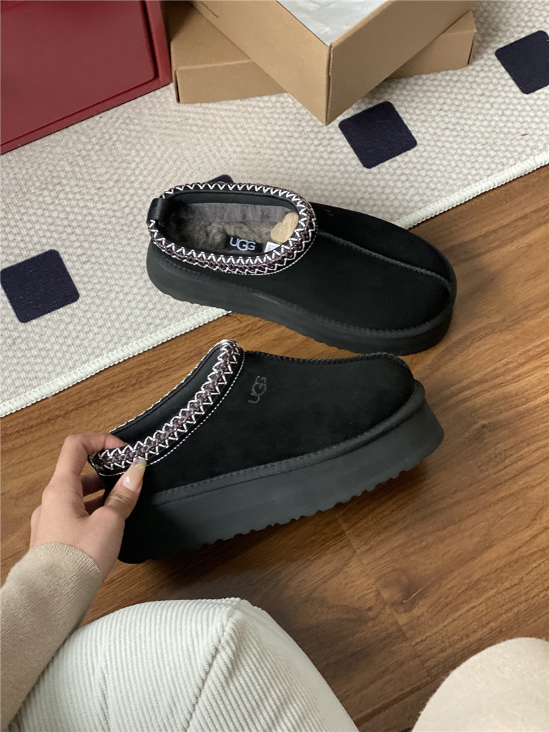 ugg thick-soled ethnic-style half-mug with wool lining