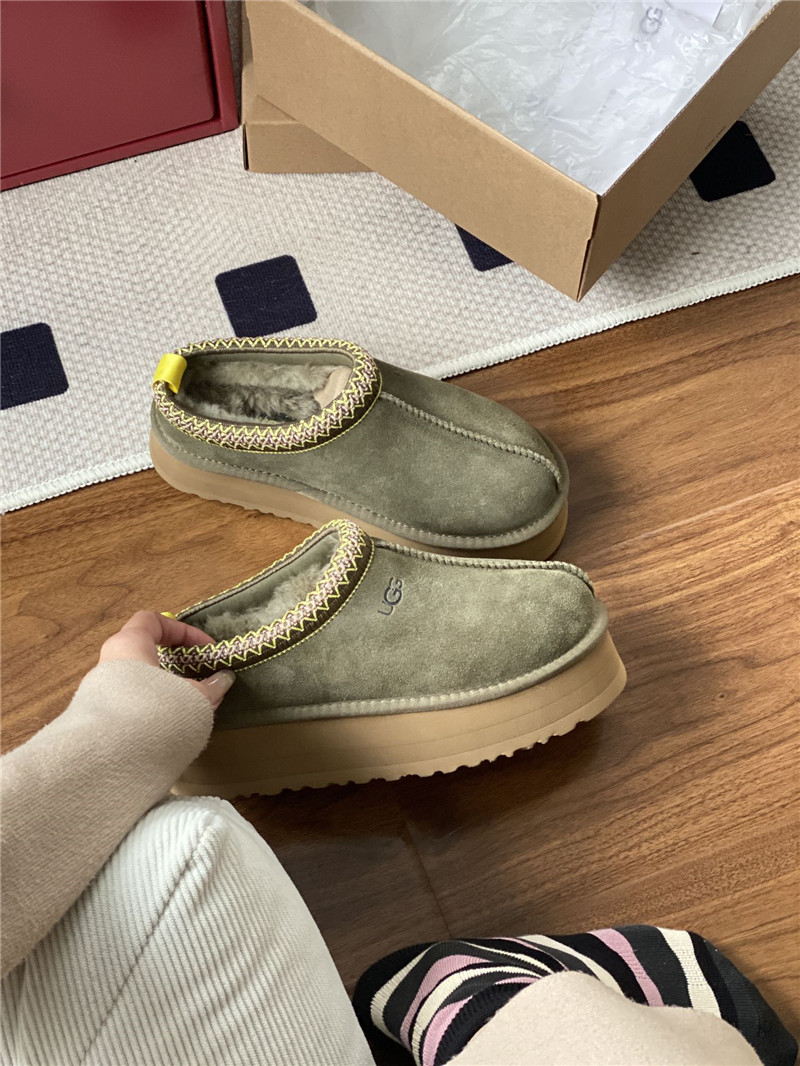 ugg thick-soled ethnic-style half-mug with wool lining