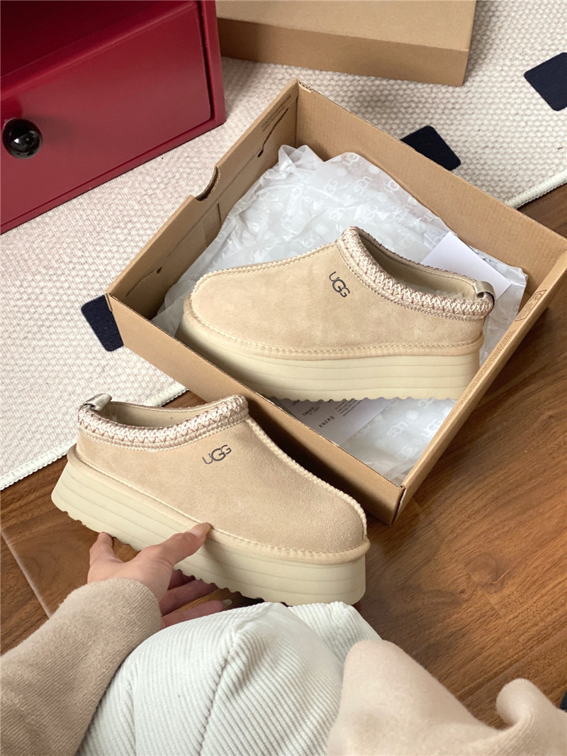 ugg thick-soled ethnic-style half-mug with wool lining