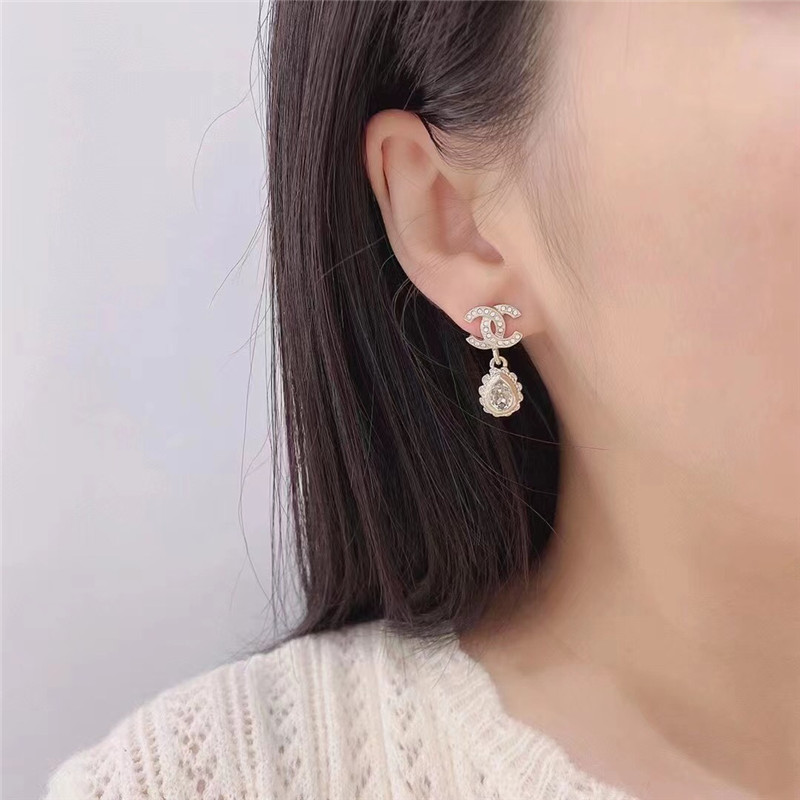 Ch**el double c drop lace drop earrings