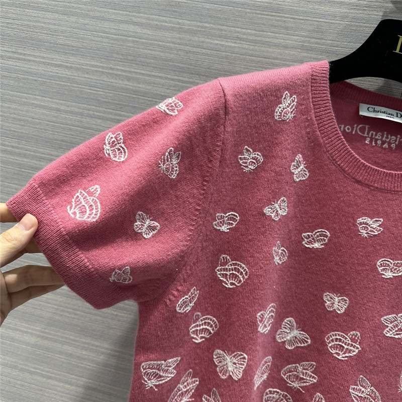 D10r pink embroidered short-sleeved sweater