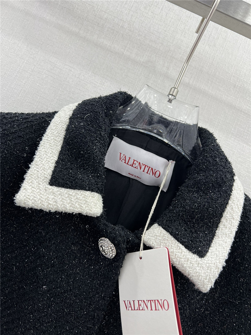 Va1e*ntin0 black tweed contrast-trim collared blazer