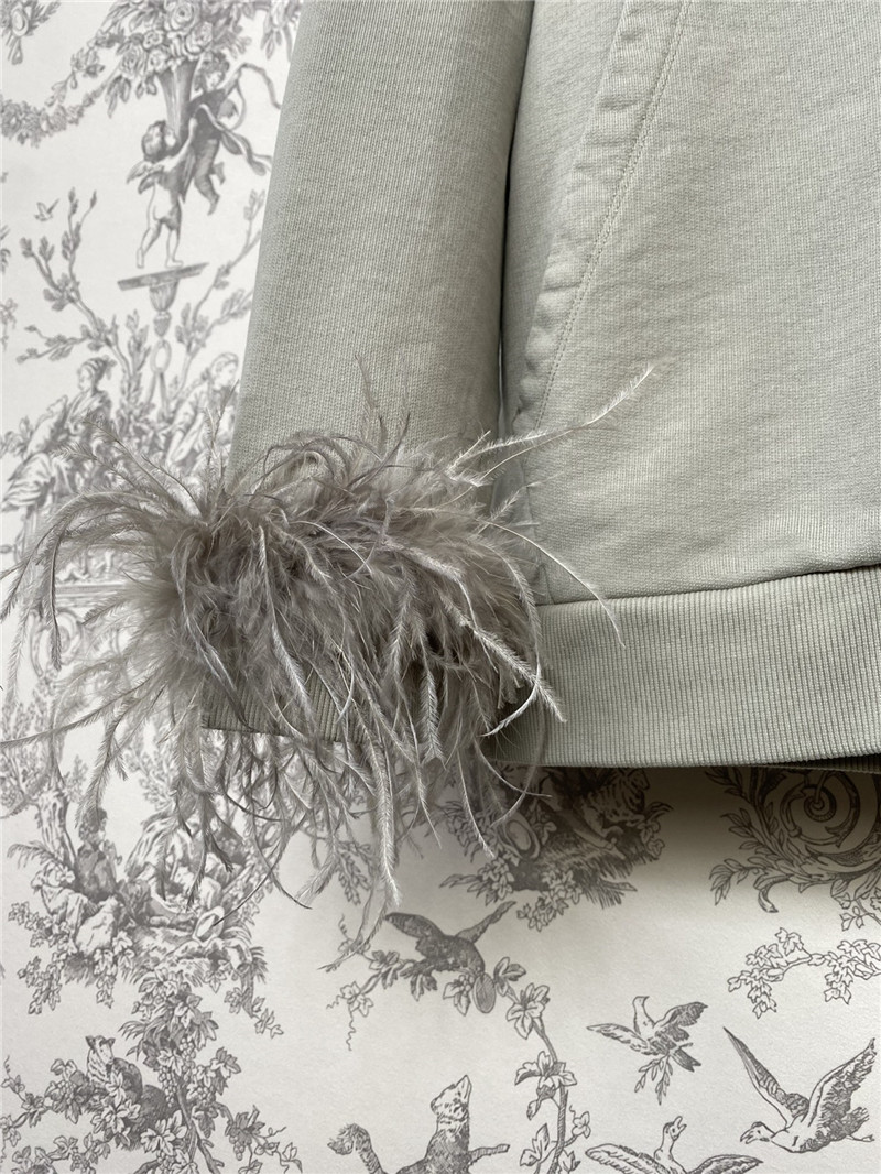 Pra*a feather cuffs zipper hooded sweatshirt grey