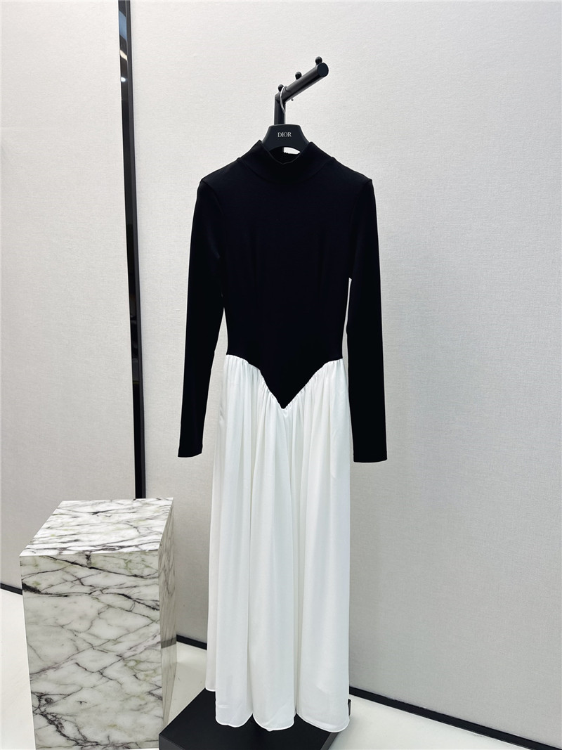 Ch**el black and white patchwork turtleneck maxi dress