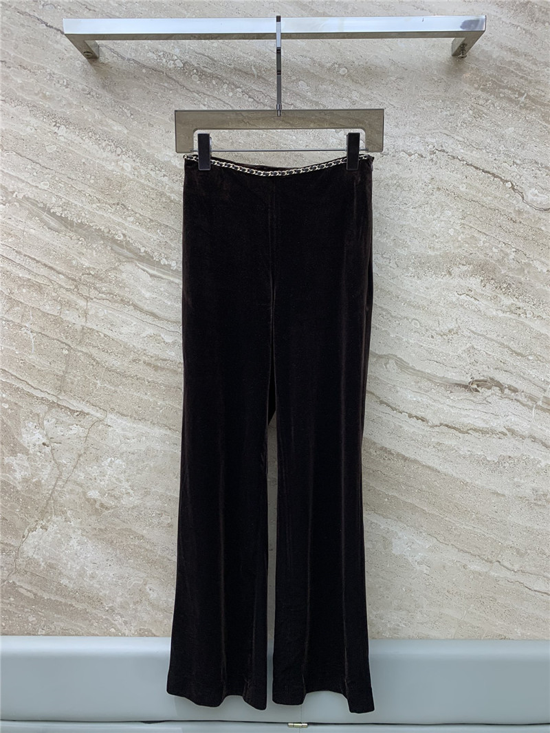Ch**el gold velvet chain wide leg pants