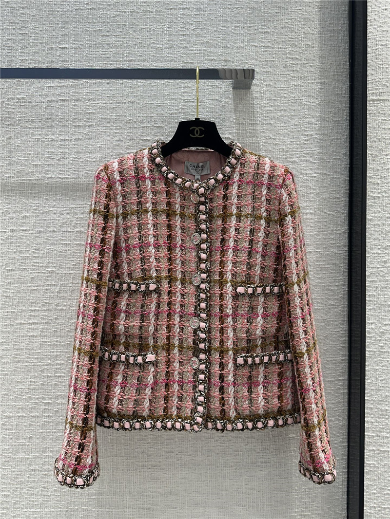 Ch**el temperament goddess pink brown plaid tweed jacket