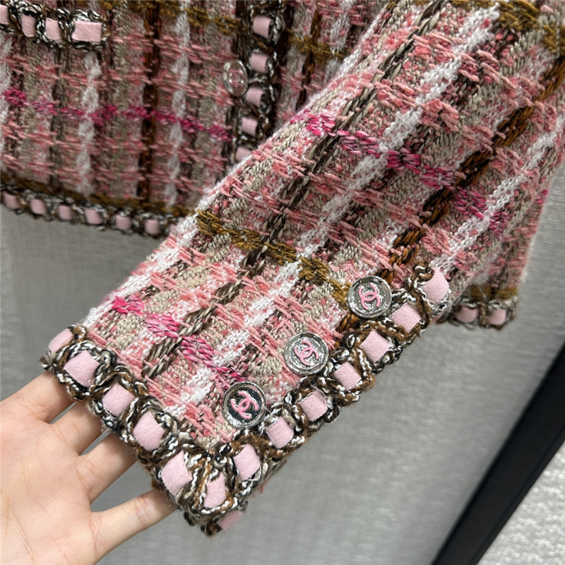 Ch**el temperament goddess pink brown plaid tweed jacket