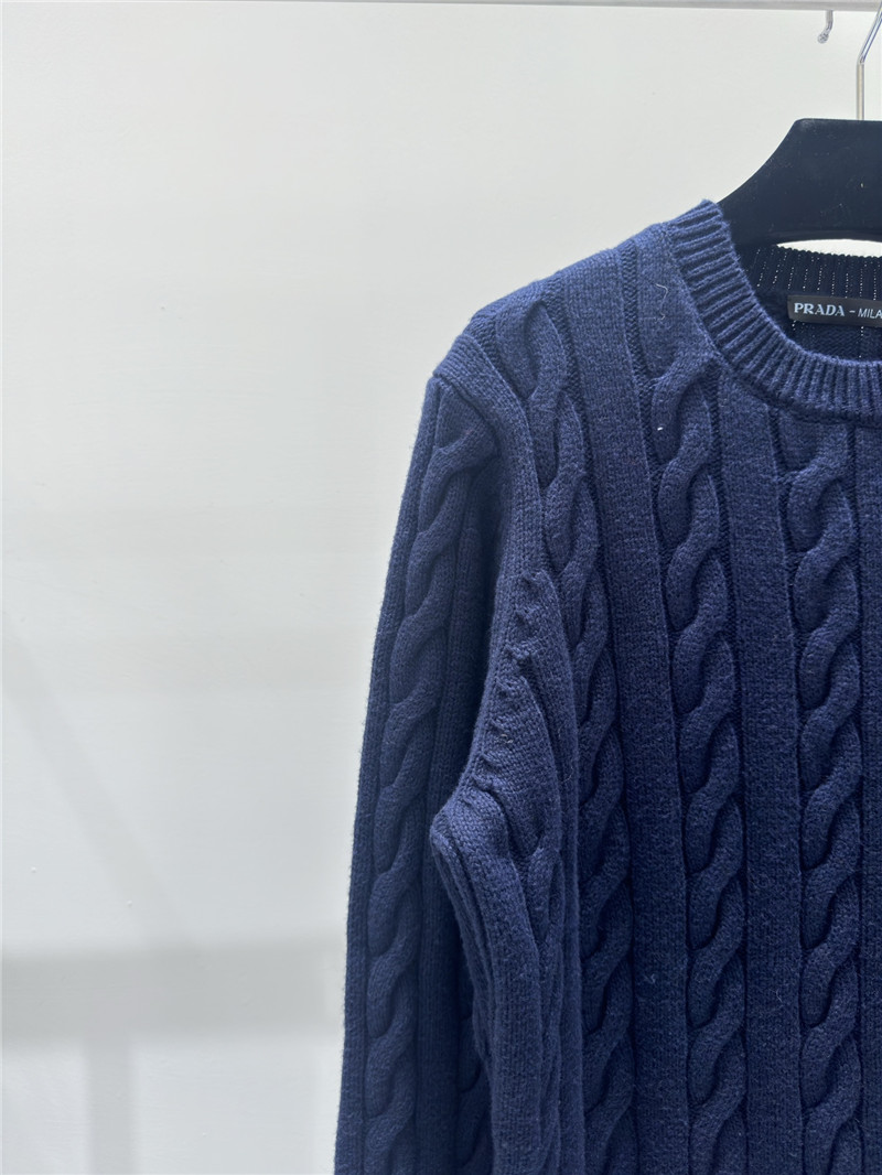Pra*a logo pocket twist knit sweater navy