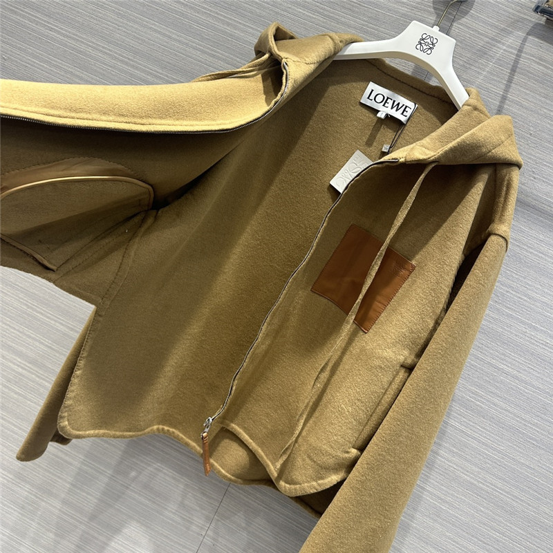 L0ew* hooded leather cashmere jacket