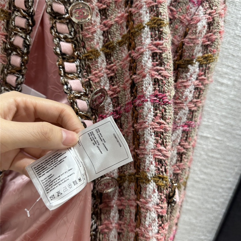 Ch**el pink and brown plaid tweed jacket