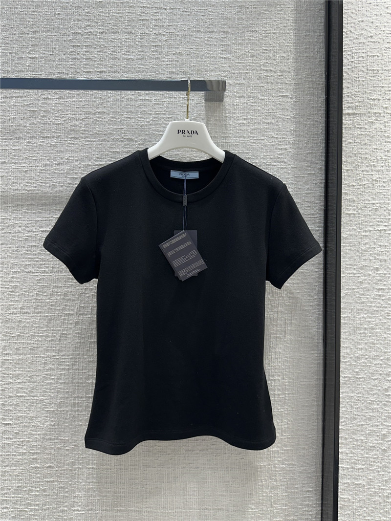 Pra*a triangle logo patch brushed short-sleeved shirt