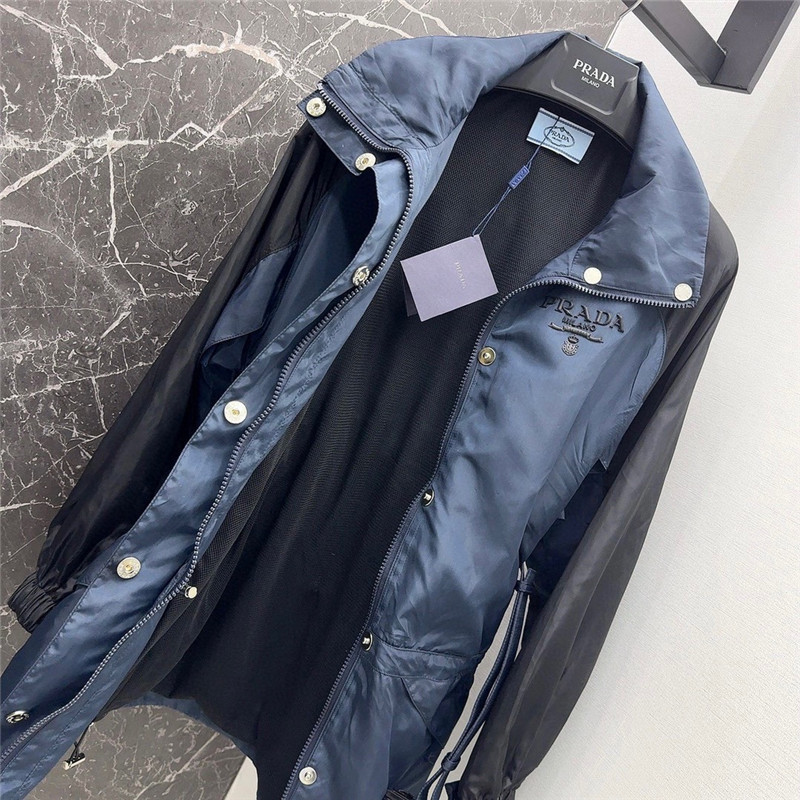 Pra*a functional buckle belt color block trench coat