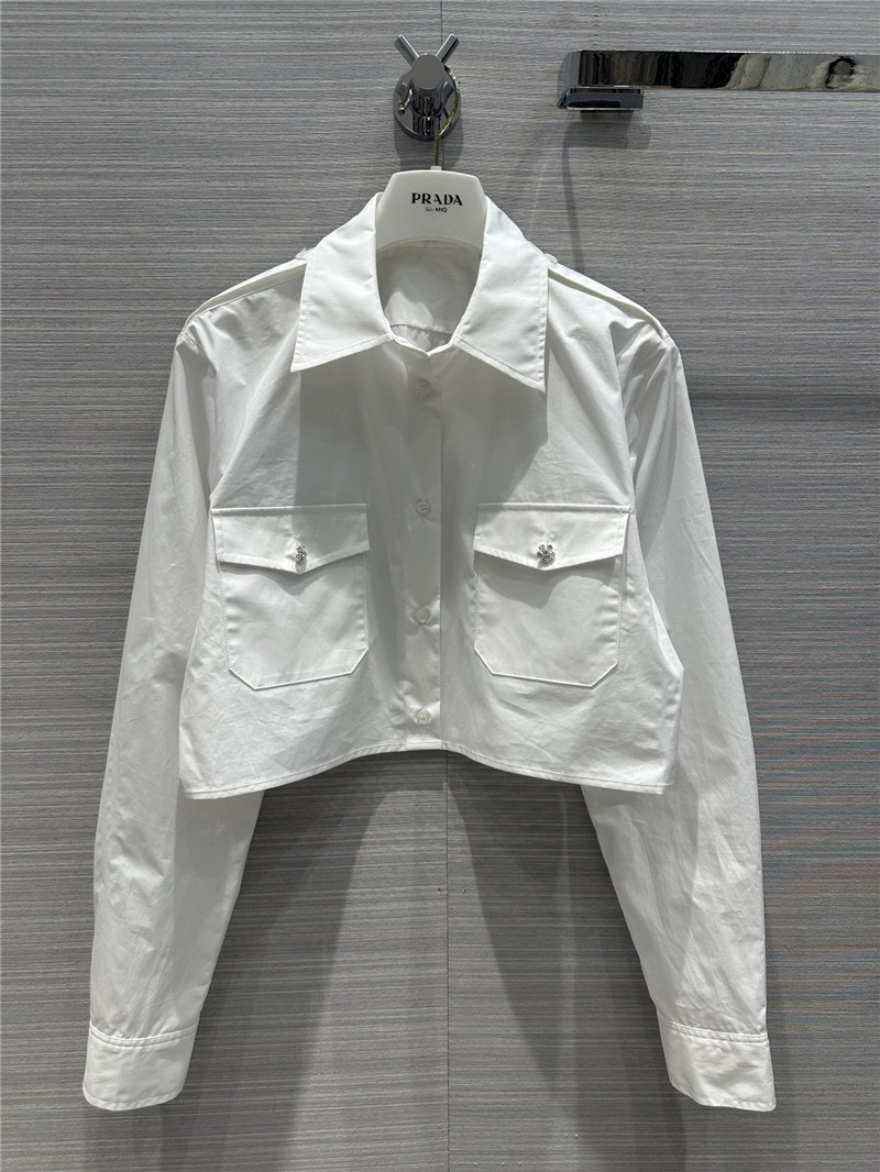 Pra*a party series rhinestone button design white shirt