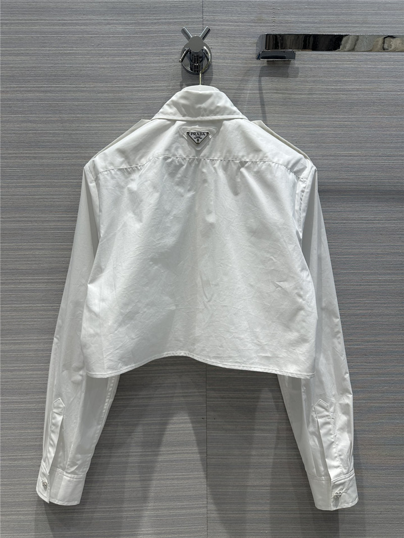 Pra*a party series rhinestone button design white shirt