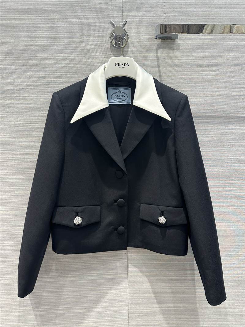 pra*a crystal D1am0nd button double collar design suit jacket