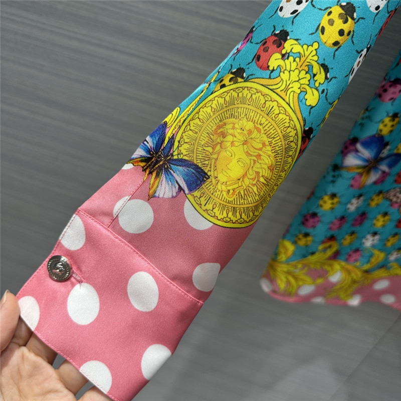 Versace dopamine color polka dot beetle print silk shirt