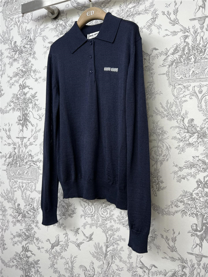 M1um1u new polo collar knitted long sleeves