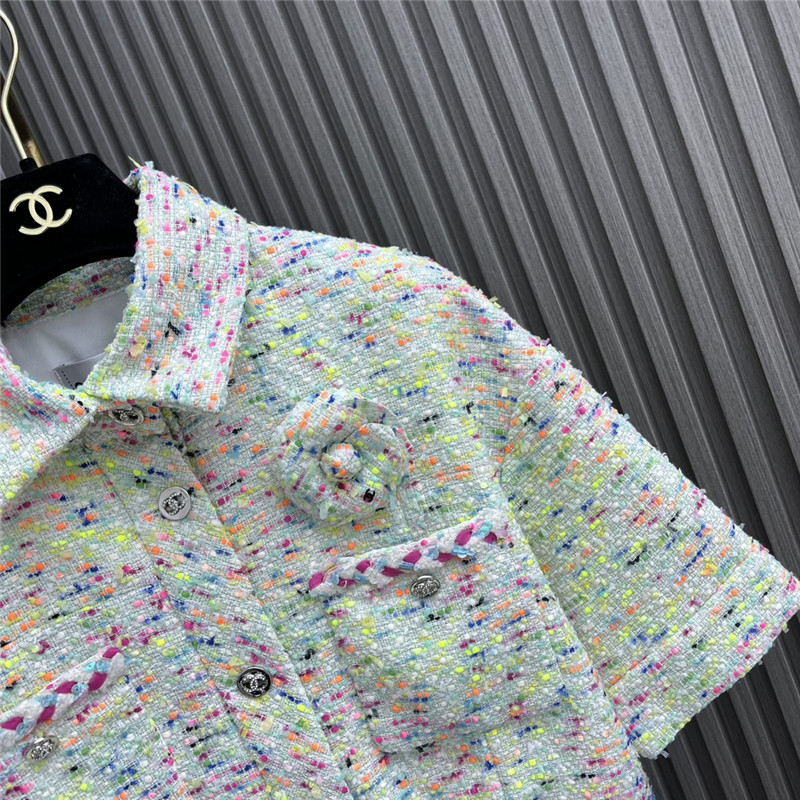 Ch**el floral brooch lapel short-sleeved jacket