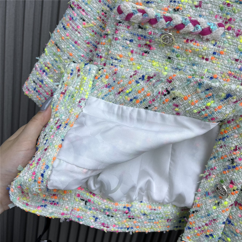 Ch**el floral brooch lapel short-sleeved jacket
