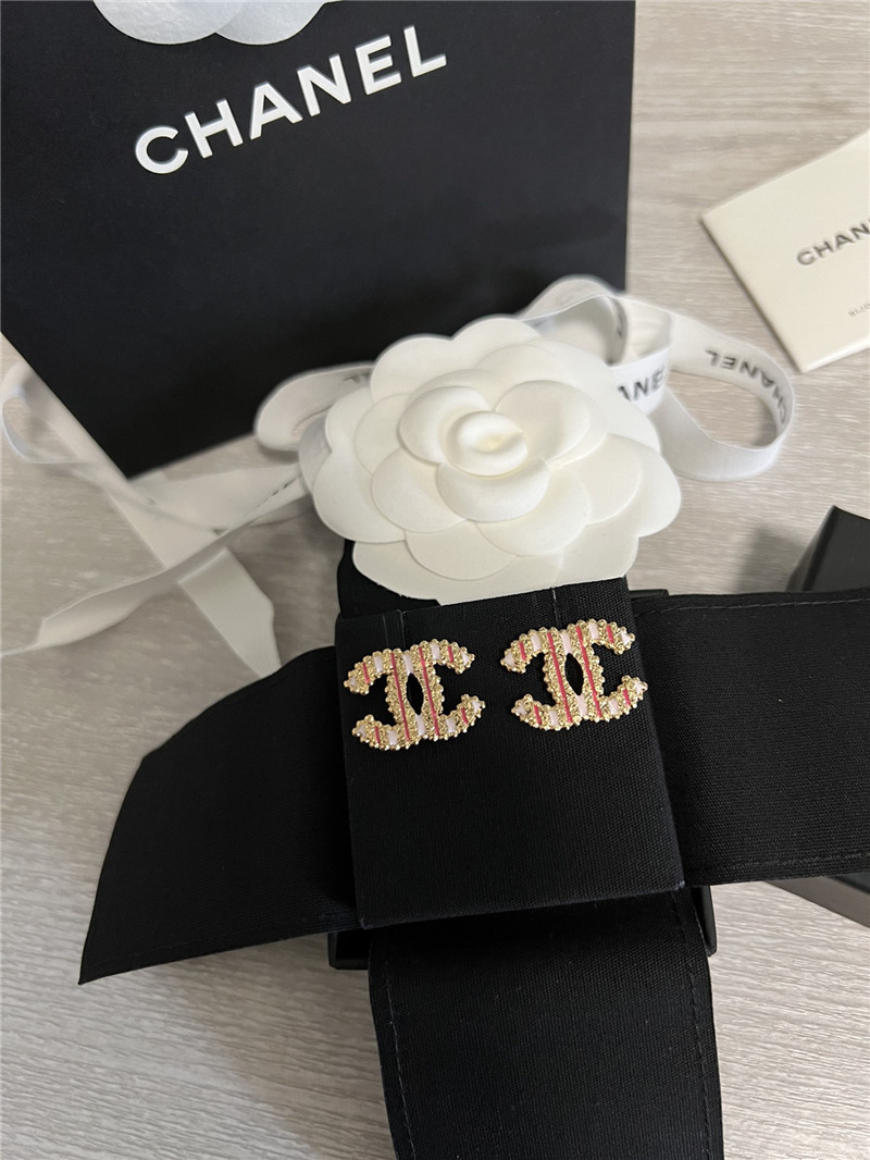 Ch**el vertical stripe enamel double c stud earrings