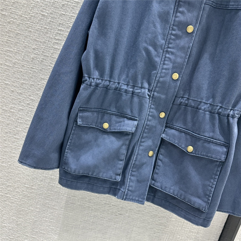Pra*a unisex distressed leather collar denim jacket