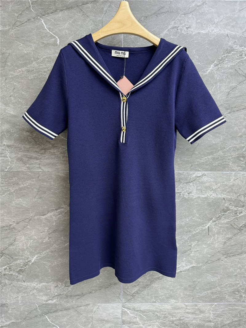 M1um1u navy collar knitted skirt