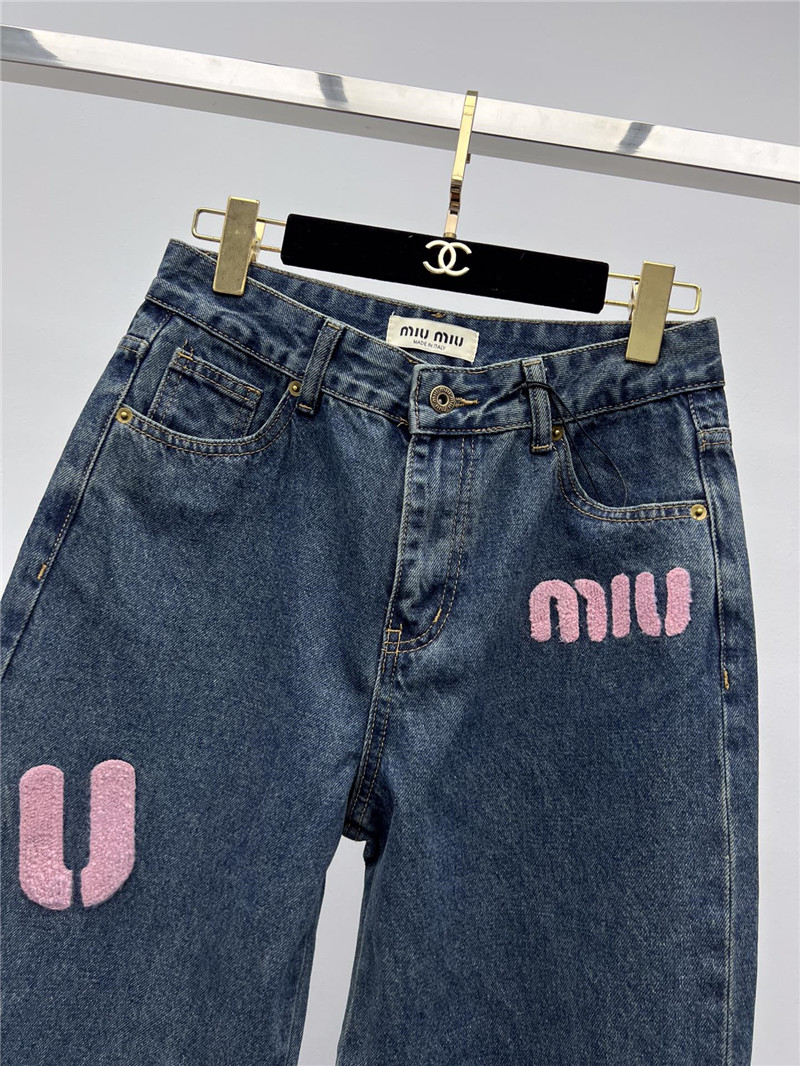M1um1u pink letter logo wide leg pants