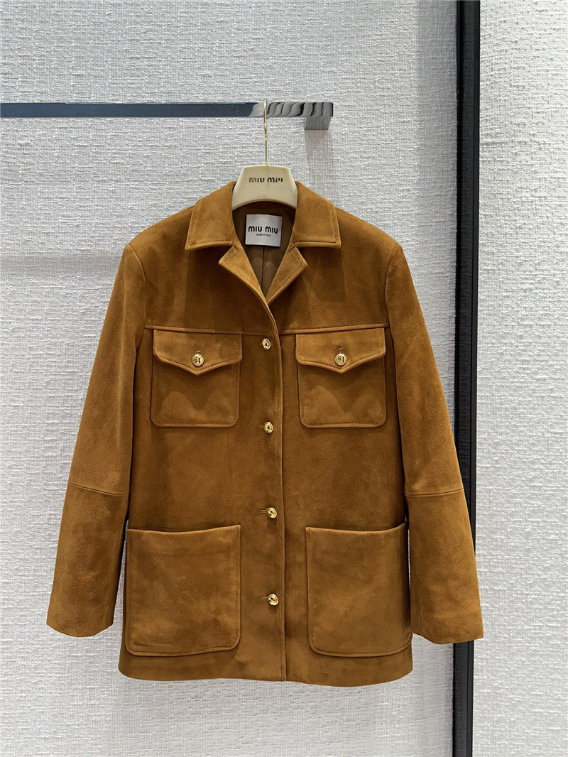 M1um1u suede hunting style four-pocket leather jacket