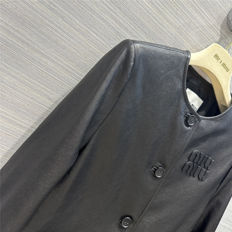 M1um1u preppy leather jacket