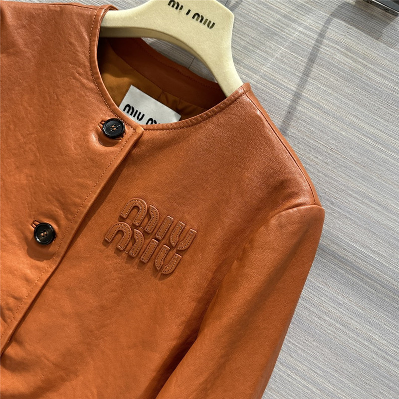M1um1u preppy leather jacket