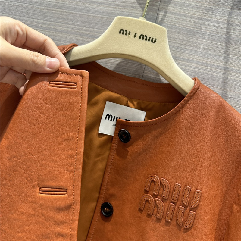 M1um1u preppy leather jacket