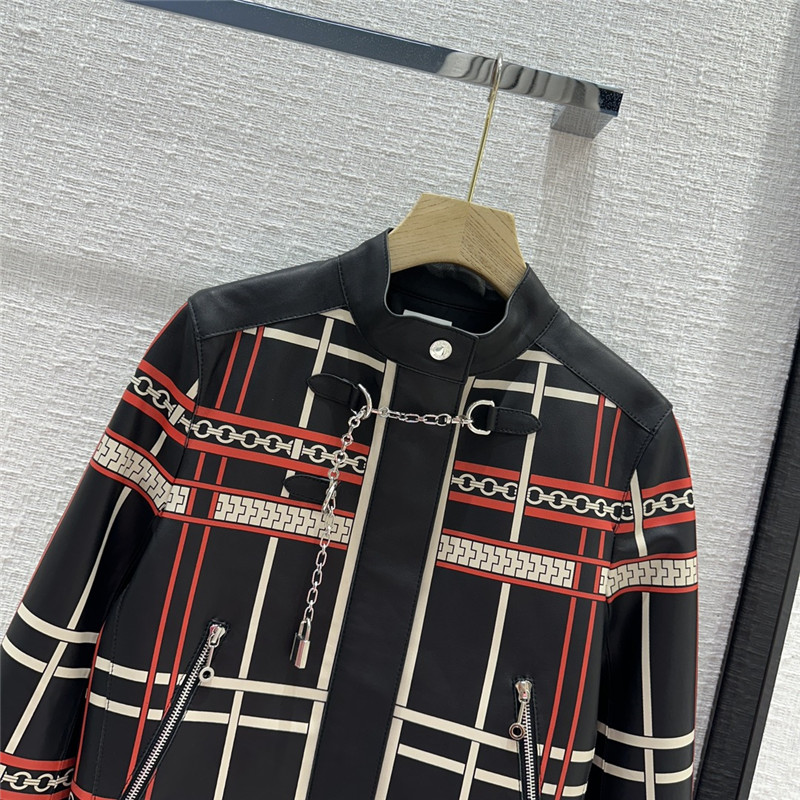 H**me5 positioning red plaid chain print lambskin jacket