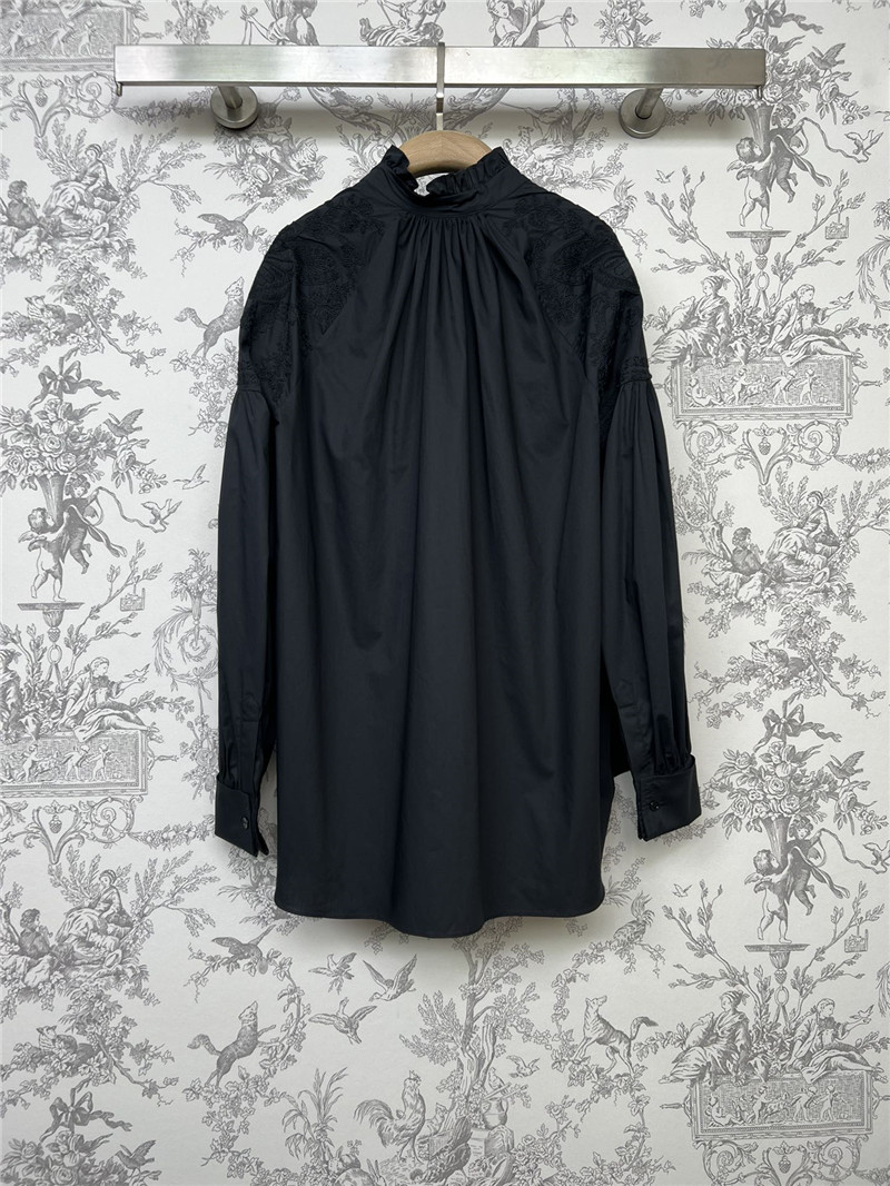 D10r butterfly embroidered stand collar puff sleeve shirt