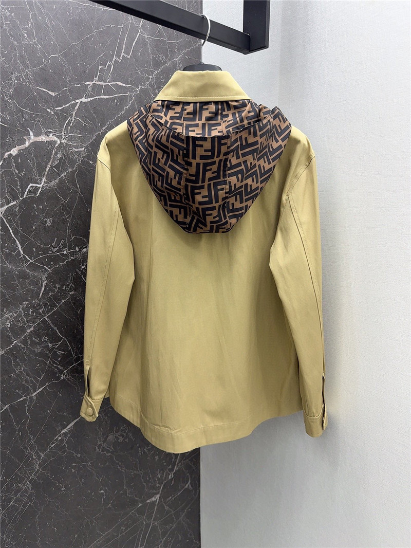 F**di maillard patchwork double f hooded shirt jacket