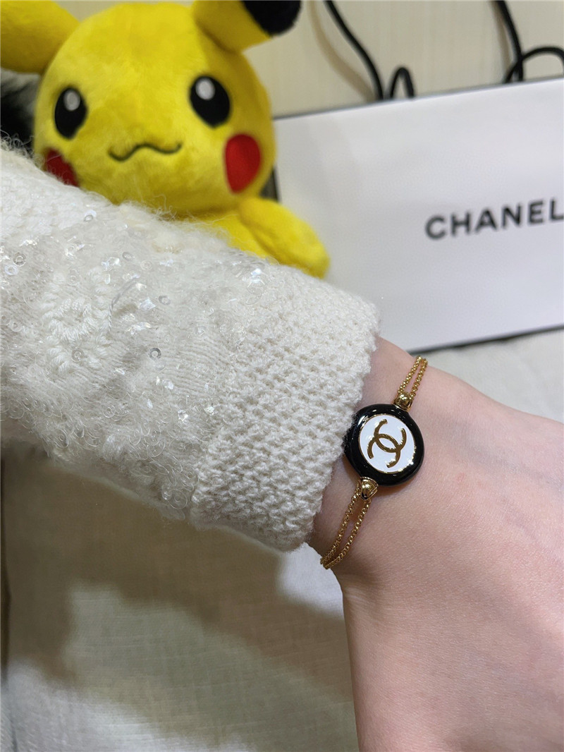 Ch**el black and white button double chain bracelet