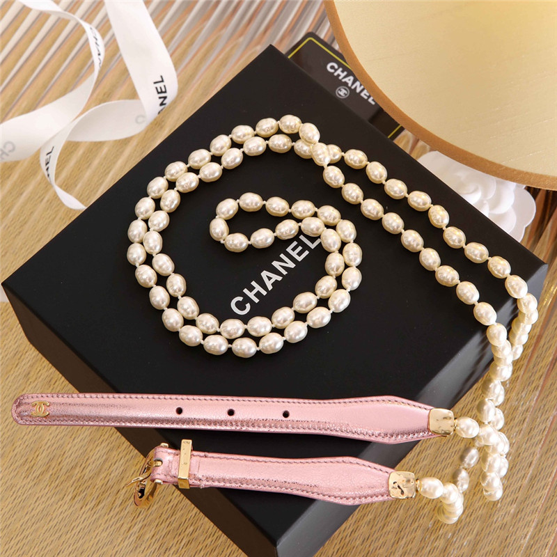 Ch**el classic leather pin buckle with pearl belt