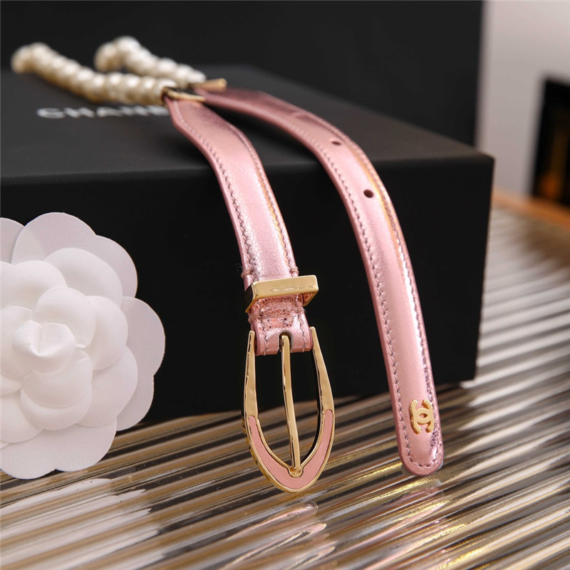 Ch**el classic leather pin buckle with pearl belt