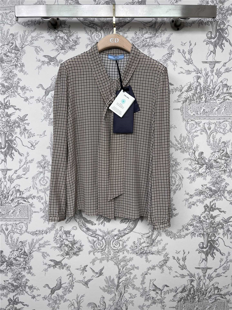 Pra*a silk ribbon shirt cheap replica designer clothes