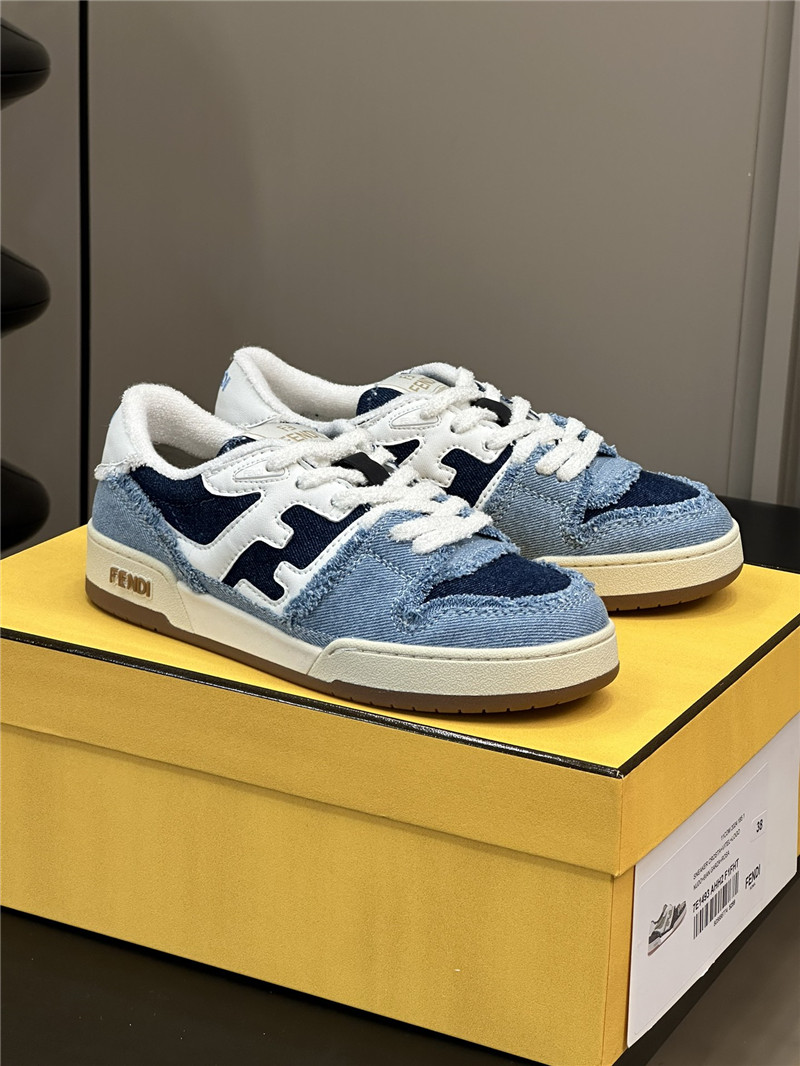 F**di denim blue match panelled leather sneakers