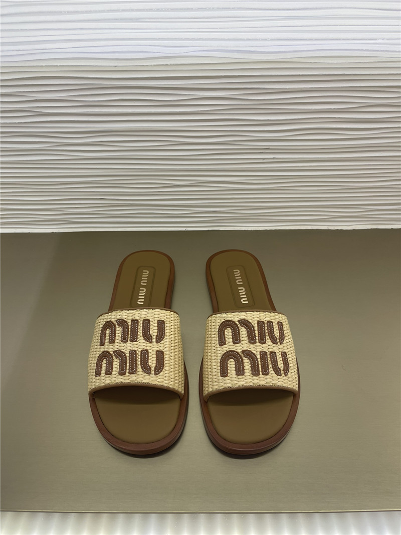 m1um1u raffia woven slippers Marg*e1a replica shoes