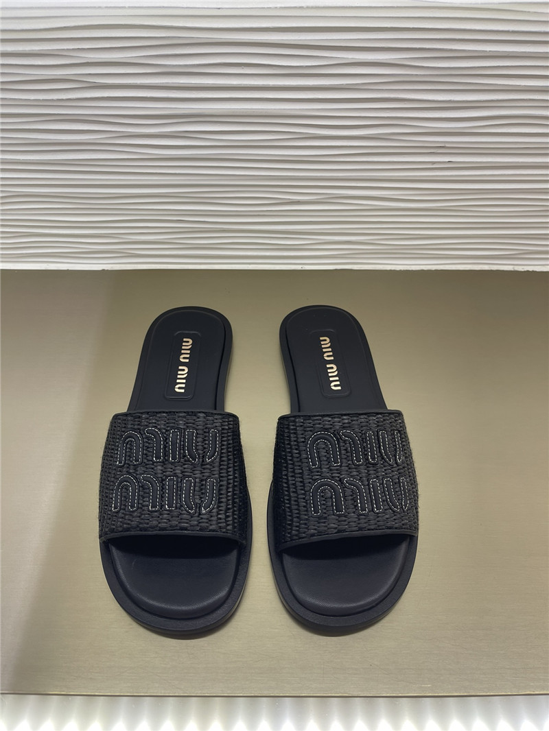 m1um1u raffia woven slippers Marg*e1a replica shoes
